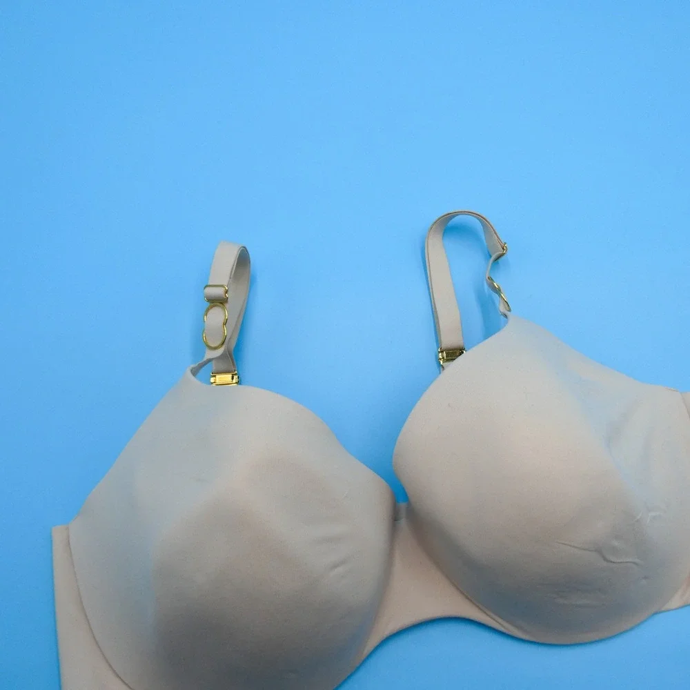 Victorias Secret Bra Womens 36DD Incredible Lined Demi Beige Gold Hardware Nylon